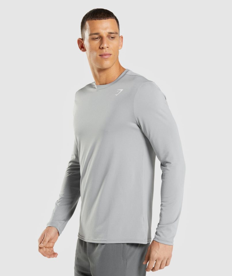 Men's Gymshark Arrival Long Sleeve T-Shirts Grey | NZ 6VSIQN